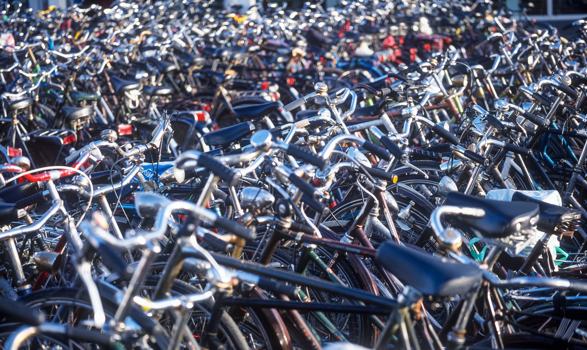 Vast number of parked bicycles